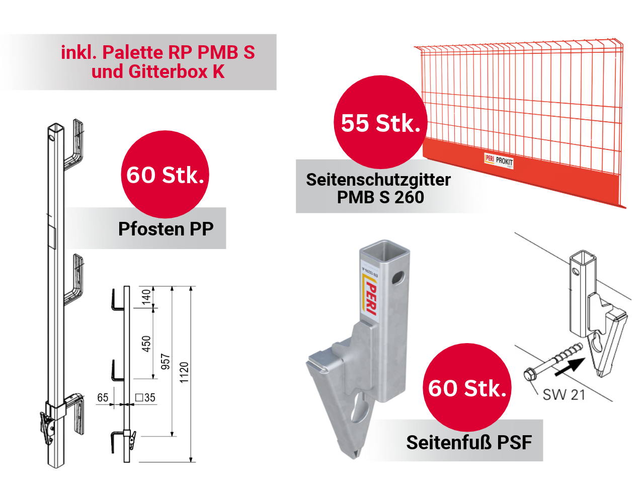 PERI PROKIT Basispaket mit Seitenfuß für 144 lfm